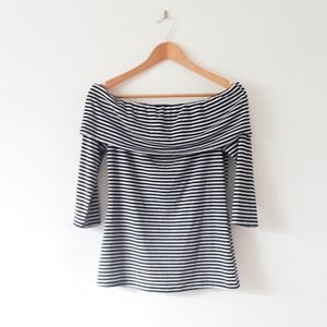 WHBM stripe off the shoulder knit top